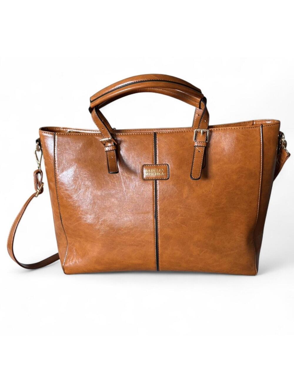 Badgley Mischka Julia Vegan Leather Weekender Tote Tan Brown